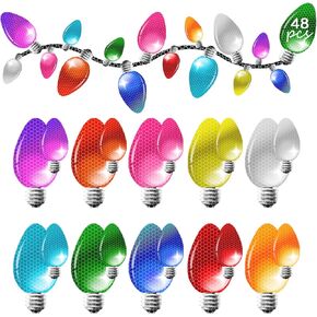 78 Pcs Christmas Car Reflective Magnets Decorations, 50 Christmas Refrigerator Bulb Light Shaped Magnets 28 Magnetic Wires for Xmas Holiday
