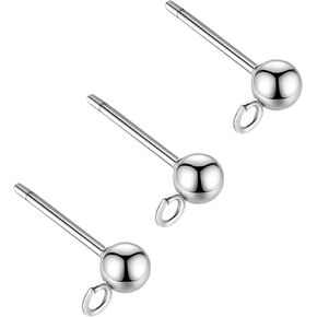 100pcs Hypoallergenic Earring Posts Stud Earrings 304 Stainless Steel Silver Ball Post with Loops Earring Studs Ball Post for Jewelry Earring Making (Silver, 4mm)