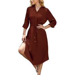 Women's 2024 Fall Casual Flutter Sleeve Collar V Neck Smocked High Waist Flowy Maxi Dress with Pockets
