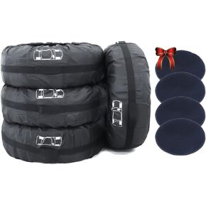 Spare Tire Cover Set of 4 Waterproof with Handle Wheel Storage Bag for SUV Truck Camper Trailer RV Wheel Protector Cover with 4pcs Wheel Felt