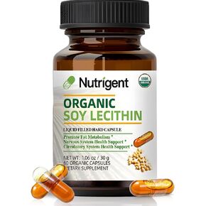 USDA Organic Soy Lecithin Supplement 800 mg, High Absorption Liquid Organic Capsules, Choline Lecithin Supplement for Brain & Liver Health Support, Non-GMO, Gluten Free, 60 Count