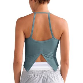 Women’s Open Back Workout Tank Top Sleeveless Halter Gym Athletic Crop Tops Yoga Tank Built in Bra