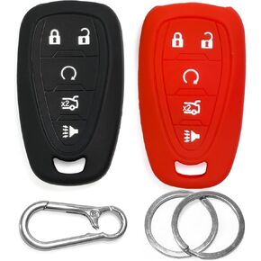 Click&Fit Silicone Key Fob Covers Compatible with Chevy 2017-2021 Equinox Traverse Malibu Camaro Trax Blazer Spark Bolt Cruze Volt Sonic Aveo – Car Remote Key Rubber case 5-Buttons, Black+Grey