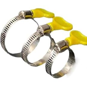 15-Pack Mixed Pack Yellow Stainless Steel Hose Clamps, Adjustable Thumb Screw Key Type Clamps, (10-16mm, 16-25mm, 25-38mm) Size 5pcs each, Great for plumbing, automotive and mechanical applications