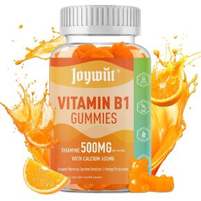 Vitamin B1 Gummies 500mg, Thiamine B1 Supplement for Adults, with 600mg Calcium Citrate, Support Nervous System, Vegan, Chewable Natural Orange Flavor