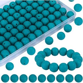 80 pcs 15mm Silicone Beads Loose Round Silicone Beads 15mm Bulk Focal Pens Bulk Beads Classic Mixed Color Silicone Beads for Keychain Making, Beaded Pen, Necklace Etc(Dark Green)