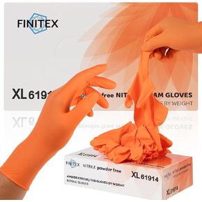 FINITEX Nitrile Disposable Latex-Free Gloves Orange - 3.5mil 100PCS Powder-Free Gloves Cleaning Medical Exam Food Gloves