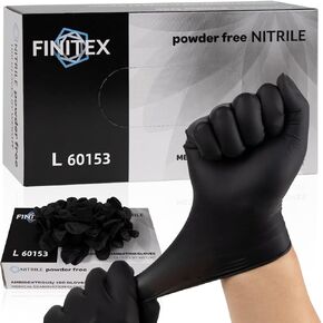 FINITEX Nitrile Disposable Latex-Free Gloves Black - 3.5mil 100PCS Powder-Free Gloves Cleaning Medical Exam Food Gloves