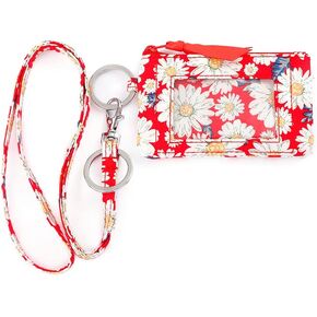 Women's Cotton Zip Id Case and Lanyard Combo (Multiple Teams Available) Keyring,ID Case Wallet with Lanyard,Fashion Lanyard Wallet (2#)