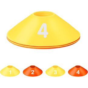 Fifizz 4 Pack Soccer Cones for Sports Training, Football, Soccer, Basketball, Coaching, Practice Equipment, 2 Yellow& 2 Orange，F004
