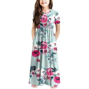 storeofbaby Girls Casual Maxi Floral Dress Long Sleeve Holiday Dresses with Pockets