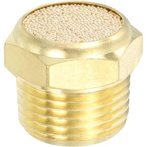 PATIKIL Brass Pneumatic Exhaust Muffler 1/2" NPT Flat Sintered Air Breather Vent Filter Solenoid Valve Noise Reducer Fitting for Compressor Cylinders Oil Tanks Air Tools, Golden
