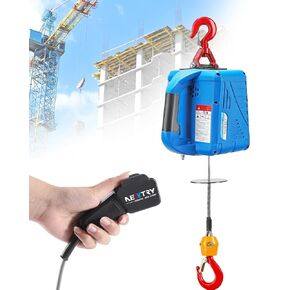 NEWTRY 1,100lb Electric Hoist with Wire Remote Control 16ft/min, 110/120 Volt 25ft Portable Electric Winch w/Straps