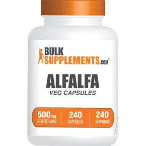 BulkSupplements.com Alfalfa Extract Capsules - Alfalfa Supplement, Green Superfood Supplement, Alfalfa Capsules - Gluten Free, 1 Capsule per Serving, 240 Veg Capsules (Pack of 1)