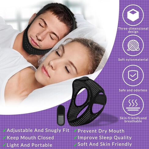 حزام الذقن للنوم، أجهزة توقف التنفس أثناء النوم، حزام فك مريح لتدفق الهواء لتوقف التنفس أثناء النوم، حزام ذقن قابل لإعادة الاستخدام للرجال والنساء، حزام ذقن مضاد للشخير قابل للتنفس in Kuwait