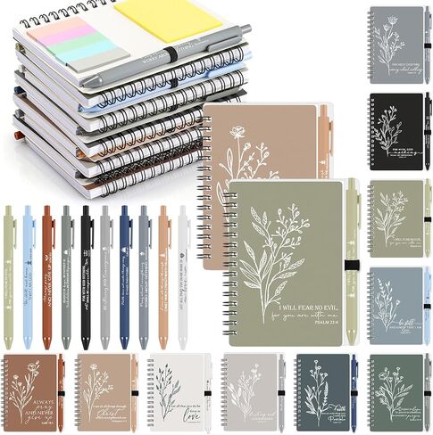 Kosiz 10 Sets Christian Journal Gifts Bulk Include Spiral Notebook with Bible Ballpoint Pen Aesthetics Boho Flowers Sign Religious Scripture Notepad for Church Pastor Sunday School (Morandi Color) in Saudi Arabia