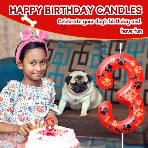 Number 2 Pink Purple Dog Paw Birthday Candles Birthday Cake Topper Pink Dog Paw Print Themed Numeral Birthday Candles for Boy Girl Dog Paw Birthday Decoration(Number 2, Pink,Purple) in Kuwait