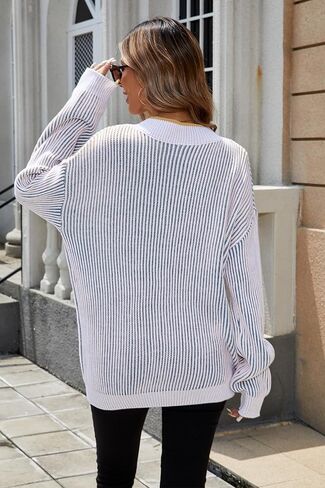 Cakulo Womens Fall 2024 Oversized Striped V Neck Sweaters Long Sleeve Knit Color Block Trendy Pullover Sweater Top in Kuwait