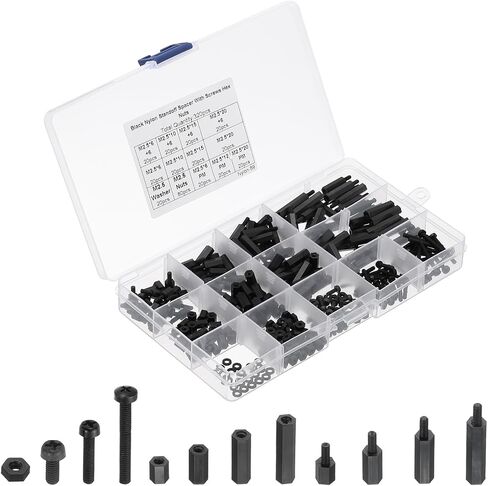PATIKIL M2.5 Male Female Nylon Hex Spacer Standoff Kit, 320Pcs Motherboard Standoffs Assortment Kit, Electrical Outlet Spacers, Screws Nuts for PCB Motherboard, Circuit Board, Black in Saudi Arabia