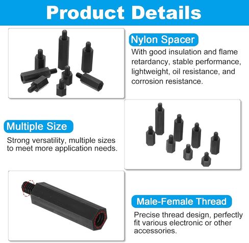 PATIKIL M2.5 Male Female Nylon Hex Spacer Standoff Kit, 320Pcs Motherboard Standoffs Assortment Kit, Electrical Outlet Spacers, Screws Nuts for PCB Motherboard, Circuit Board, Black in Saudi Arabia