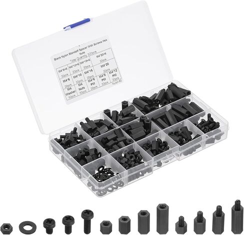 PATIKIL M2.5 Male Female Nylon Hex Spacer Standoff Kit, 320Pcs Motherboard Standoffs Assortment Kit, Electrical Outlet Spacers, Screws Nuts for PCB Motherboard, Circuit Board, Black in Saudi Arabia