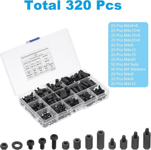 PATIKIL M2.5 Male Female Nylon Hex Spacer Standoff Kit, 320Pcs Motherboard Standoffs Assortment Kit, Electrical Outlet Spacers, Screws Nuts for PCB Motherboard, Circuit Board, Black in Saudi Arabia