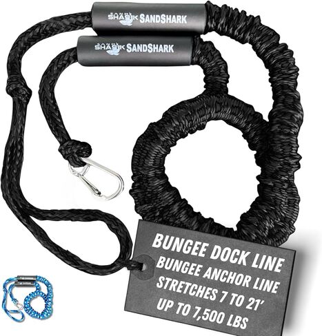 SandShark Premium Anchor Bungee Dock Line. Boat Accessories Anchor Line Absorbs Shock to Anchors and Docks w/Stainless Steel Clip - Black - 7-21ft in Kuwait