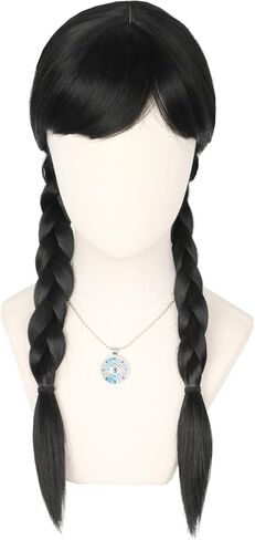 Womens Wig Black Long Straight With 2 Braids Halloween Costume Party Wigs in Saudi Arabia
