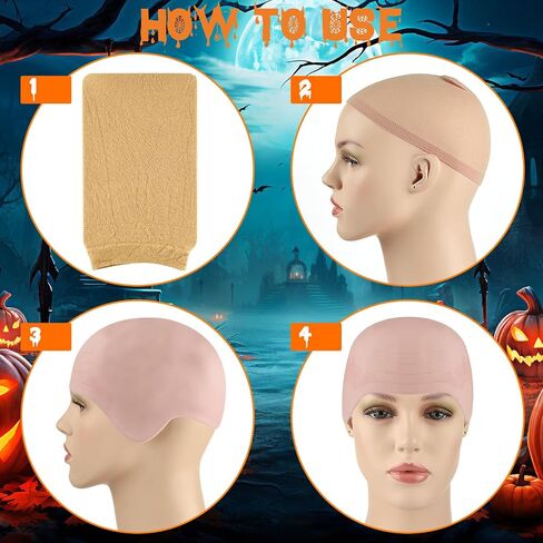 2/4/6/8 Pack Halloween Bald Cap for Woman, Makeup Latex Bald Caps Nylon Bald Head Wig Cap for Halloween Party Adult in Saudi Arabia