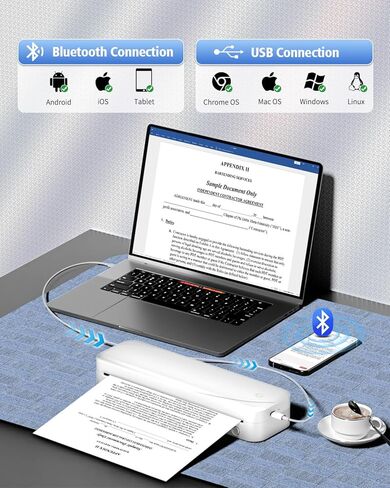 Memoqueen M833 Portable Printer Wireless for Travel Inkless Thermal Printer Support 8.5'' x 11'' US Letter & A4 Thermal Paper, Bluetooth Wireless Printer for Phone & Laptop for Office, School, Home in Kuwait