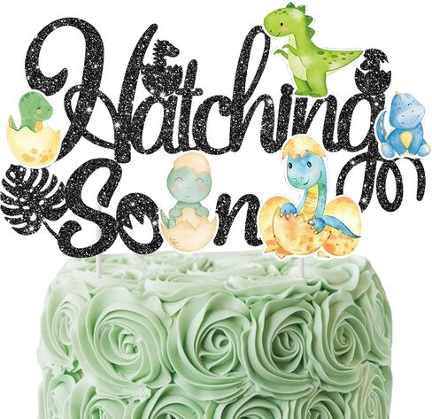 Dinosaur Hatching Soon Cake Topper Dinosaur Baby Shower Decorations Green Glitter Dinosaur Theme Cake Pick for Dino Theme Gender Reveal It's A Boy Party Supplies in Saudi Arabia
