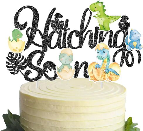 Dinosaur Hatching Soon Cake Topper Dinosaur Baby Shower Decorations Green Glitter Dinosaur Theme Cake Pick for Dino Theme Gender Reveal It's A Boy Party Supplies in Saudi Arabia