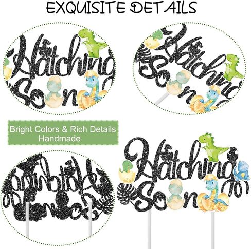 Dinosaur Hatching Soon Cake Topper Dinosaur Baby Shower Decorations Green Glitter Dinosaur Theme Cake Pick for Dino Theme Gender Reveal It's A Boy Party Supplies in Saudi Arabia
