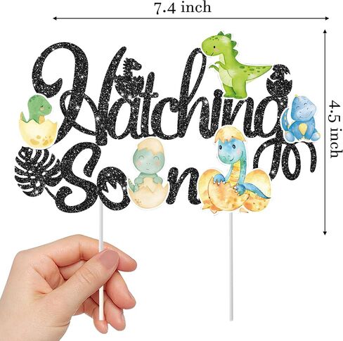 Dinosaur Hatching Soon Cake Topper Dinosaur Baby Shower Decorations Green Glitter Dinosaur Theme Cake Pick for Dino Theme Gender Reveal It's A Boy Party Supplies in Saudi Arabia