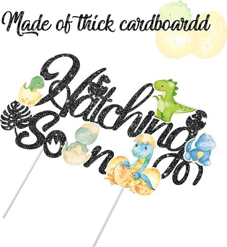 Dinosaur Hatching Soon Cake Topper Dinosaur Baby Shower Decorations Green Glitter Dinosaur Theme Cake Pick for Dino Theme Gender Reveal It's A Boy Party Supplies in Saudi Arabia