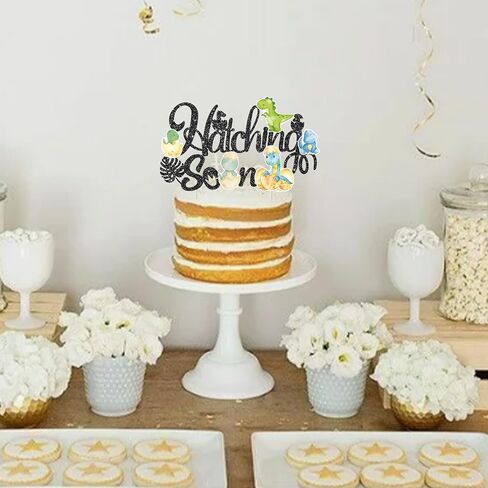 Dinosaur Hatching Soon Cake Topper Dinosaur Baby Shower Decorations Green Glitter Dinosaur Theme Cake Pick for Dino Theme Gender Reveal It's A Boy Party Supplies in Saudi Arabia