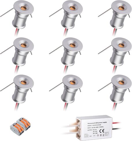 Mini Downlight DC12V 1W 3000K 9 Pack Silver Shell, Used for Indoor Wardrobe Lighting, Cabinet Lighting, Artwork Mini Light, Embedded Downlight, DIY Mini Light (3000K,Silver,9Pack) in Kuwait
