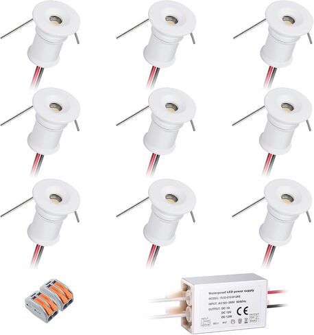Mini Downlight DC12V 1W 3000K 9 Pack Silver Shell, Used for Indoor Wardrobe Lighting, Cabinet Lighting, Artwork Mini Light, Embedded Downlight, DIY Mini Light (3000K,Silver,9Pack) in Kuwait