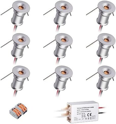Mini Downlight DC12V 1W 3000K 9 Pack Silver Shell, Used for Indoor Wardrobe Lighting, Cabinet Lighting, Artwork Mini Light, Embedded Downlight, DIY Mini Light (3000K,Silver,9Pack) in Kuwait