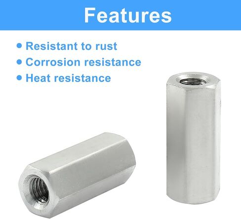 6 Pcs M6 X 1.0-Pitch 25 mm Length Hex Coupling Nut, 10 mm Width Stainless Steel Rod Coupling Nuts (Metric) in Saudi Arabia