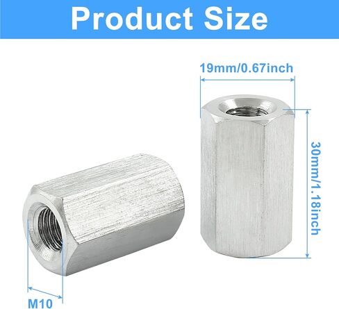 6 Pcs M6 X 1.0-Pitch 25 mm Length Hex Coupling Nut, 10 mm Width Stainless Steel Rod Coupling Nuts (Metric) in Saudi Arabia
