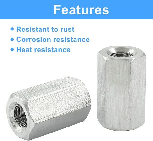 6 Pcs M6 X 1.0-Pitch 25 mm Length Hex Coupling Nut, 10 mm Width Stainless Steel Rod Coupling Nuts (Metric) in Saudi Arabia