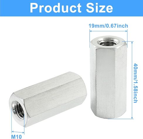 6 Pcs M6 X 1.0-Pitch 25 mm Length Hex Coupling Nut, 10 mm Width Stainless Steel Rod Coupling Nuts (Metric) in Saudi Arabia