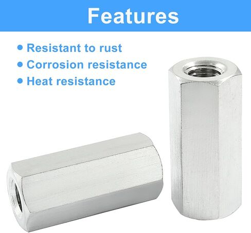 6 Pcs M6 X 1.0-Pitch 25 mm Length Hex Coupling Nut, 10 mm Width Stainless Steel Rod Coupling Nuts (Metric) in Saudi Arabia