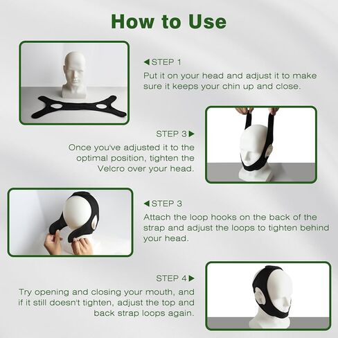 حزام ذقن مضاد للشخير للنوم، أجهزة مريحة لتوقف التنفس أثناء النوم تأتي مع حزام تمديد، حزام فك لتدفق الهواء، حل قابل للتنفس لوقف الشخير للرجال والنساء، أسود in Kuwait