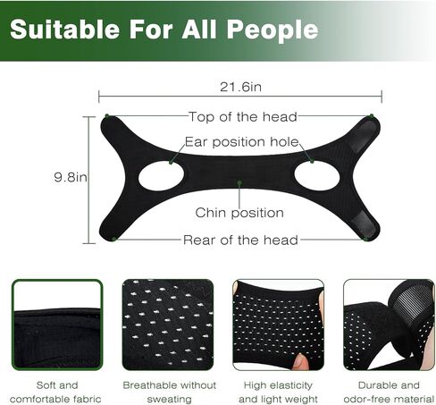 حزام ذقن مضاد للشخير للنوم، أجهزة مريحة لتوقف التنفس أثناء النوم تأتي مع حزام تمديد، حزام فك لتدفق الهواء، حل قابل للتنفس لوقف الشخير للرجال والنساء، أسود in Kuwait