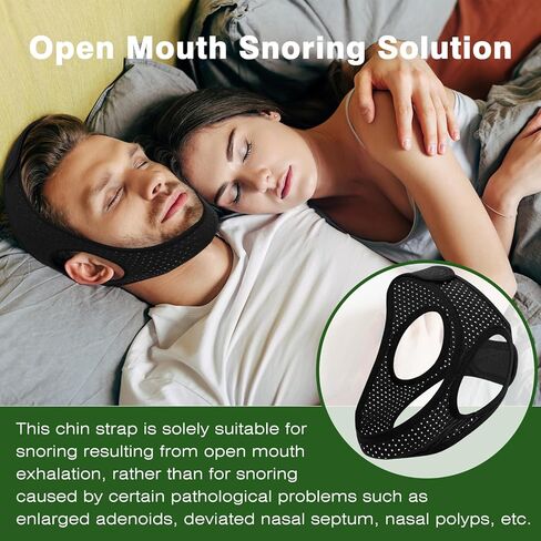 حزام ذقن مضاد للشخير للنوم، أجهزة مريحة لتوقف التنفس أثناء النوم تأتي مع حزام تمديد، حزام فك لتدفق الهواء، حل قابل للتنفس لوقف الشخير للرجال والنساء، أسود in Kuwait