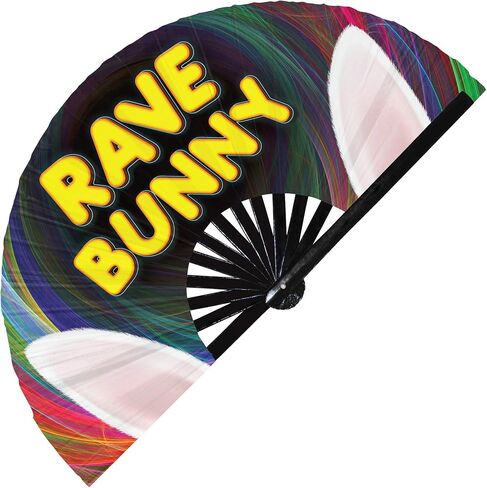 Rave EDM Festival Hand Fan PLUR Fan Rave Daddy Rave Bunny Eat Sleep Rave Repeat Full Send Banger Peace Lit AF Party Fan (Style 2_) in Saudi Arabia