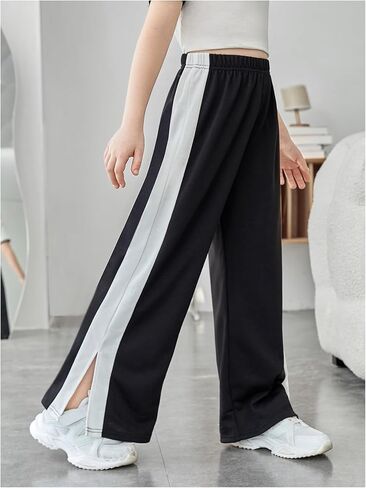 GORGLITTER Girl's Wide Leg Sweatpants Split Hem Open Bottom Track Pants Fall Outfit in Saudi Arabia