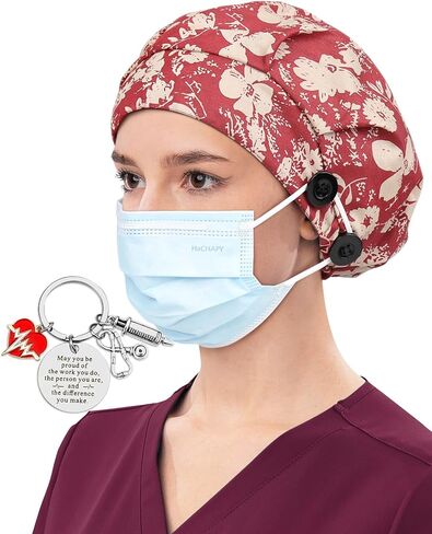 Satin Lined Bouffant Scrub Nurse Cap with 4 Buttons and Sweatband Adjustable in Saudi Arabia